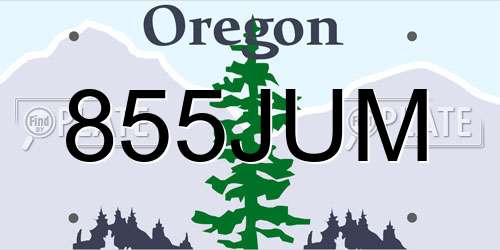 855JUM Oregon License Plate