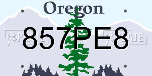 857PE8 Oregon License Plate