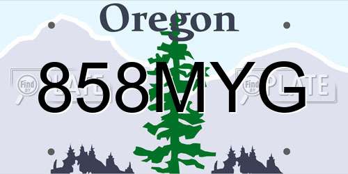 858MYG Oregon License Plate