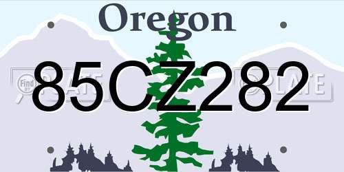 85CZ282 Oregon License Plate