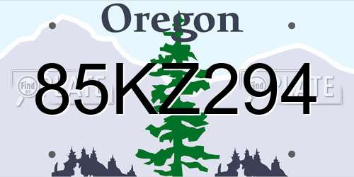 85KZ294 Oregon License Plate