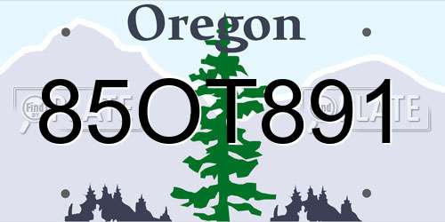 85OT891 Oregon License Plate