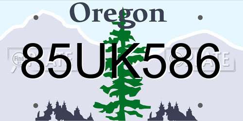 85UK586 Oregon License Plate