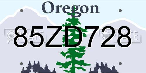 85ZD728 Oregon License Plate