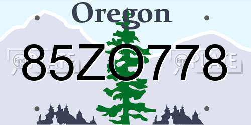 85ZO778 Oregon License Plate