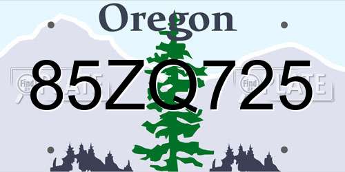 85ZQ725 Oregon License Plate