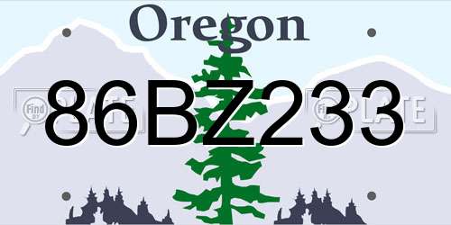 86BZ233 Oregon License Plate