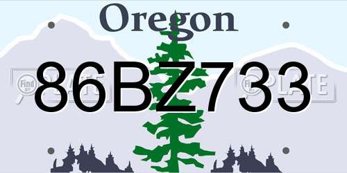 86BZ733 Oregon License Plate