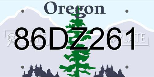 86DZ261 Oregon License Plate