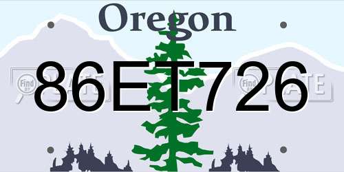 86ET726 Oregon License Plate