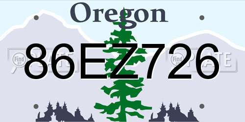 86EZ726 Oregon License Plate