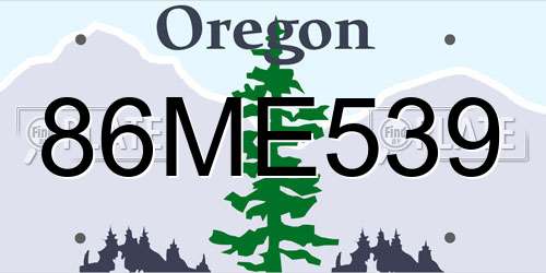 86ME539 Oregon License Plate