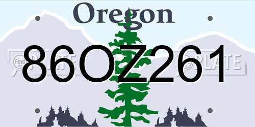 86OZ261 Oregon License Plate