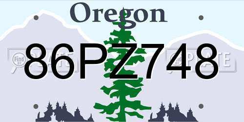 86PZ748 Oregon License Plate