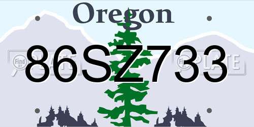 86SZ733 Oregon License Plate