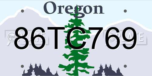 86TC769 Oregon License Plate