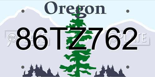 86TZ762 Oregon License Plate