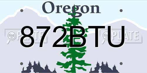 872BTU Oregon License Plate