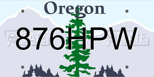 876HPW Oregon License Plate