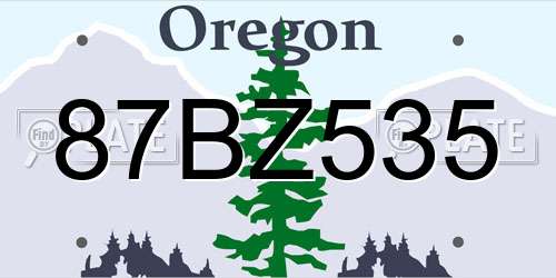 87BZ535 Oregon License Plate