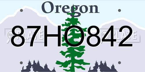87HO842 Oregon License Plate