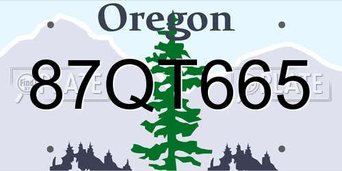 87QT665 Oregon License Plate