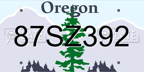 87SZ392 Oregon License Plate