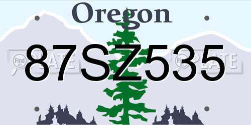 87SZ535 Oregon License Plate