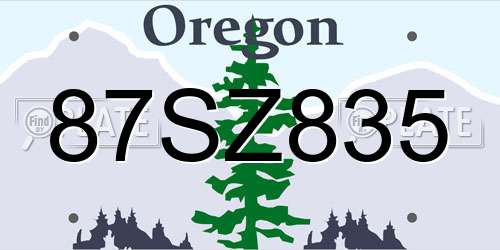 87SZ835 Oregon License Plate