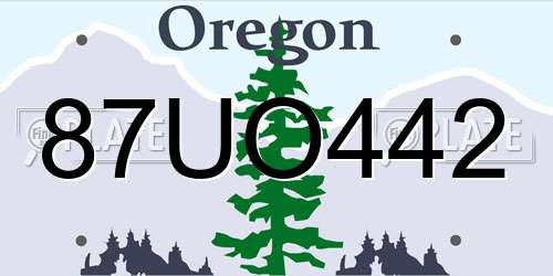 87UO442 Oregon License Plate