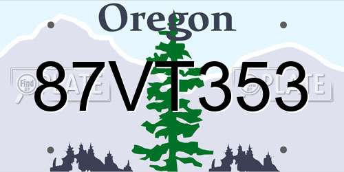 87VT353 Oregon License Plate