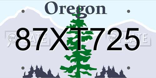87XT725 Oregon License Plate