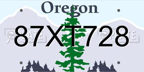 87XT728 Oregon License Plate