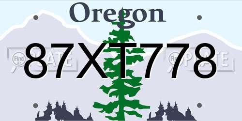 87XT778 Oregon License Plate
