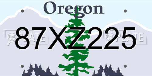87XZ225 Oregon License Plate