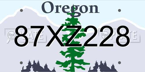 87XZ228 Oregon License Plate