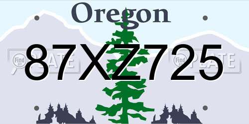 87XZ725 Oregon License Plate