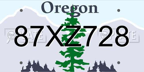 87XZ728 Oregon License Plate