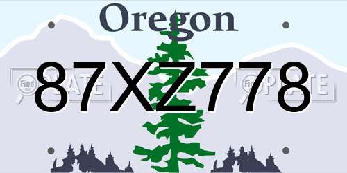 87XZ778 Oregon License Plate
