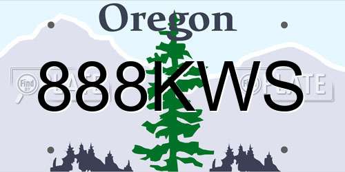 888KWS Oregon License Plate