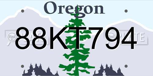 88KT794 Oregon License Plate