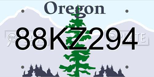 88KZ294 Oregon License Plate