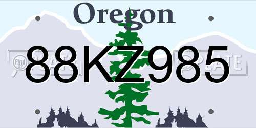 88KZ985 Oregon License Plate