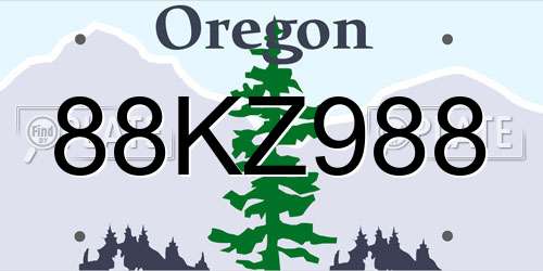 88KZ988 Oregon License Plate