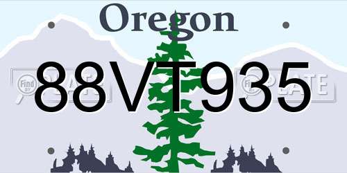 88VT935 Oregon License Plate