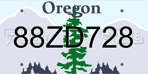 88ZD728 Oregon License Plate