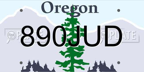 890JUD Oregon License Plate