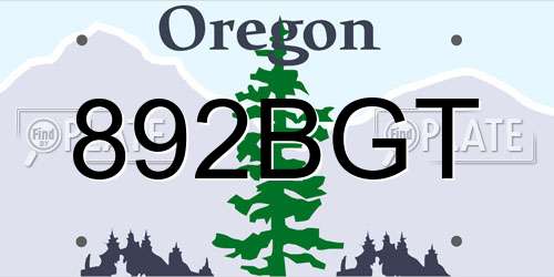 892BGT Oregon License Plate