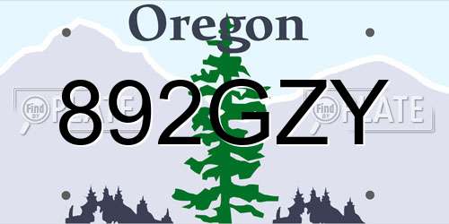 892GZY Oregon License Plate
