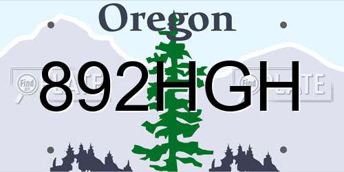 892HGH Oregon License Plate